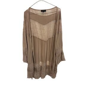 POL Open Duster Cardigan Lace Earthy Lightweight Cotton Soft Boho Festival S